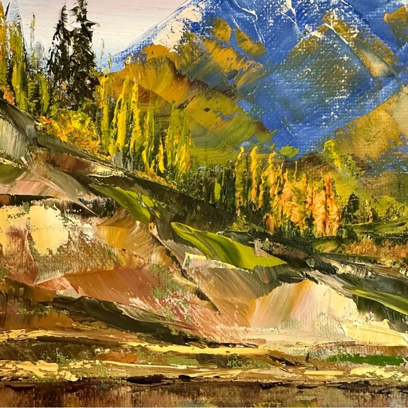 Original Oil Painting of Lake and Mountain scenery